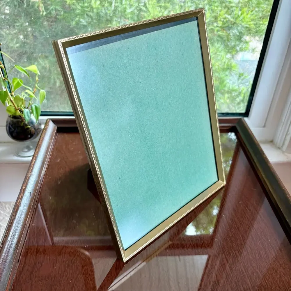 Vintage Gold Tone 8x10 Frame Tinted Glass Velvet Back